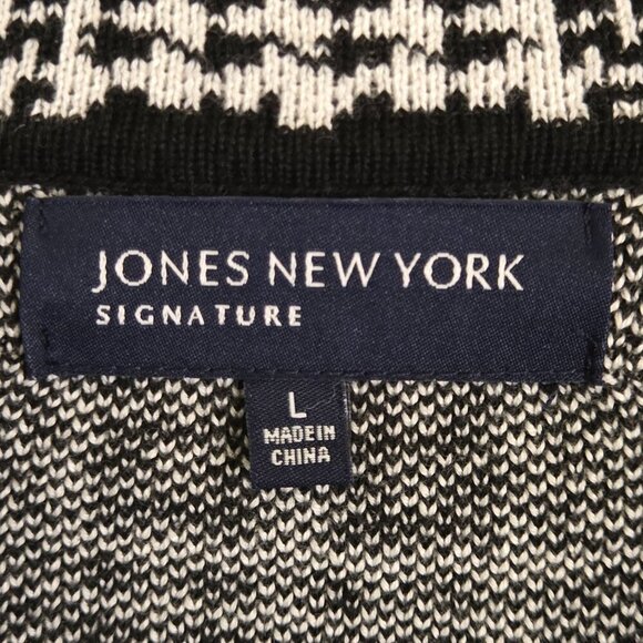 Jones New York Collection Black White Plaid Cotton Blend Sweater Blazer Size L - Picture 5 of 7